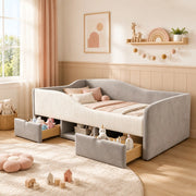 Letto imbottito per bambini con cassetti e sponde; 90 x 190 cm; velluto grigio