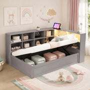 Letto multifunzione 90x200 cm con LED, presa e vani grigio