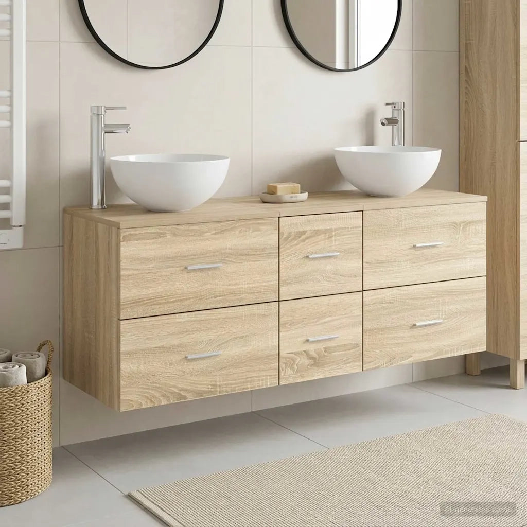 Set di Armadi da Bagno 3 pz Rovere Sonoma 49,5 x 41 x 64,5 cm 3405813