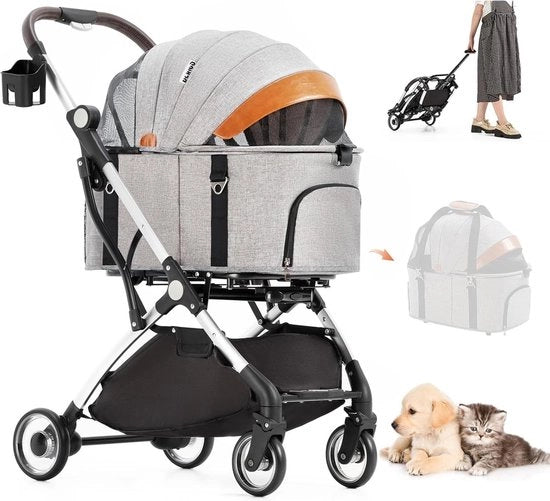 Carriolo per cani pieghevole 2 in 1 fino a 15 kg - Grigio - Adatto per piccoli cani e gatti - Carriolo per cani