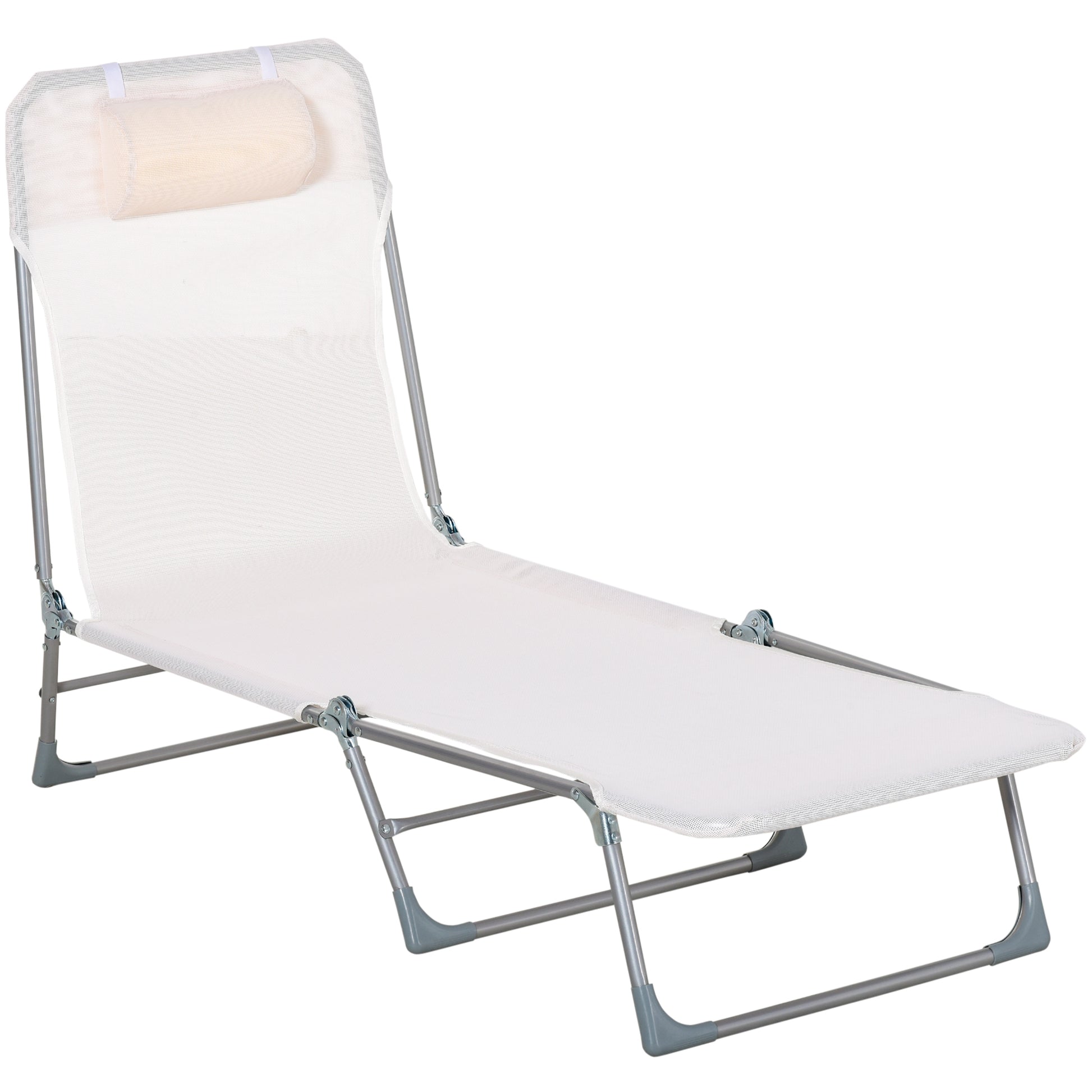 Sdraio da Giardino 182x56x28 cm Pieghevole con Schienale Reclinabile e Cuscino in Metallo e Texteline Crema