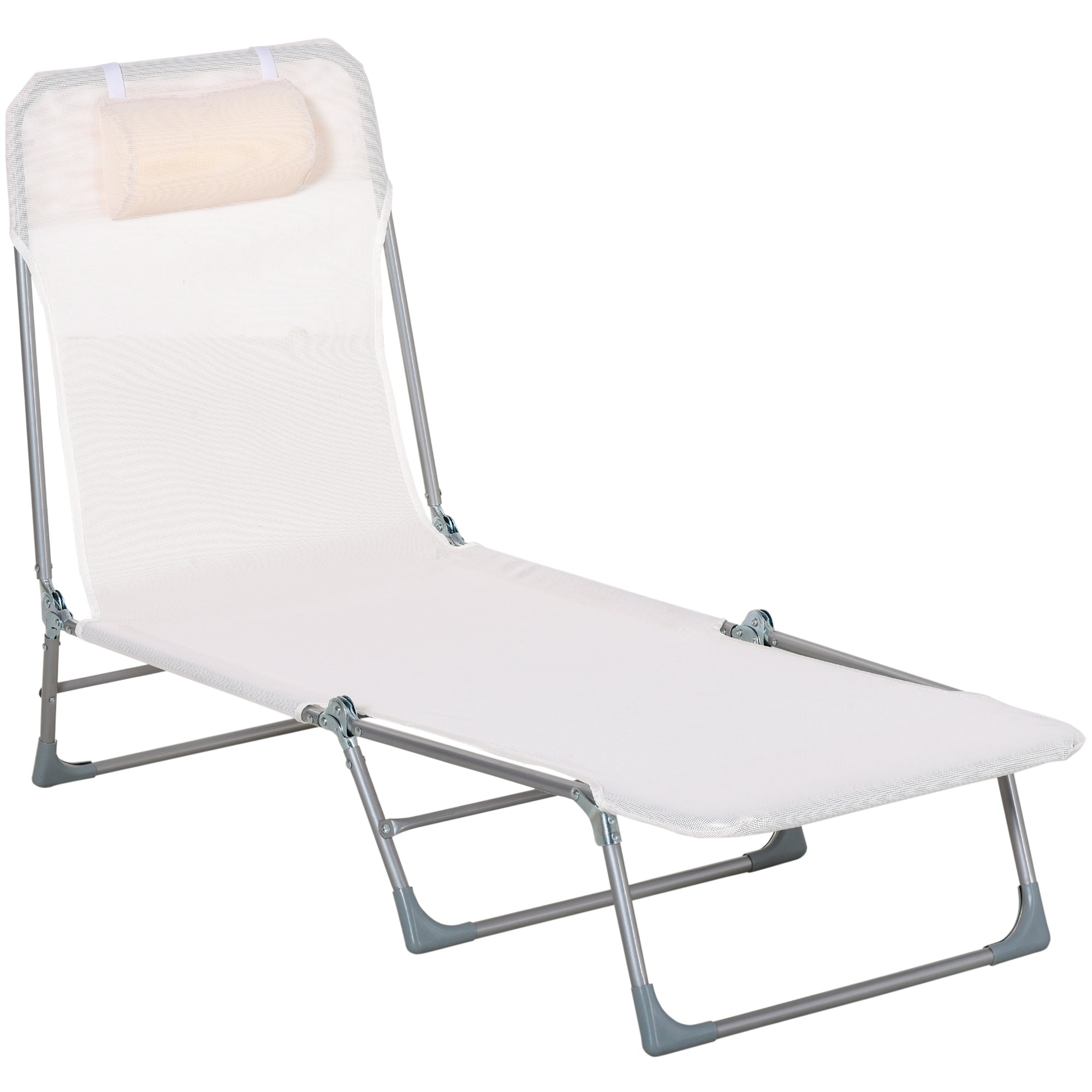 Sdraio da Giardino 182x56x28 cm Pieghevole con Schienale Reclinabile e Cuscino in Metallo e Texteline Crema