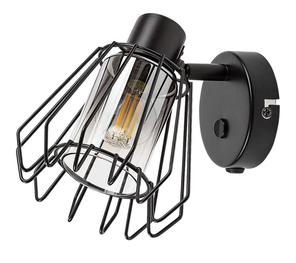 Applique industriale nera orientabile vetro fumé E14 Rabalux