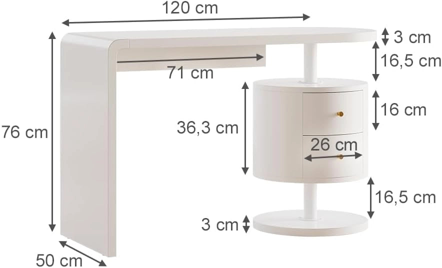 Scrivania Lara, Bianco lucido, 120 x 50 cm con 2 cassetti, adatto per postazioni di lavoro al computer e applicazioni home office