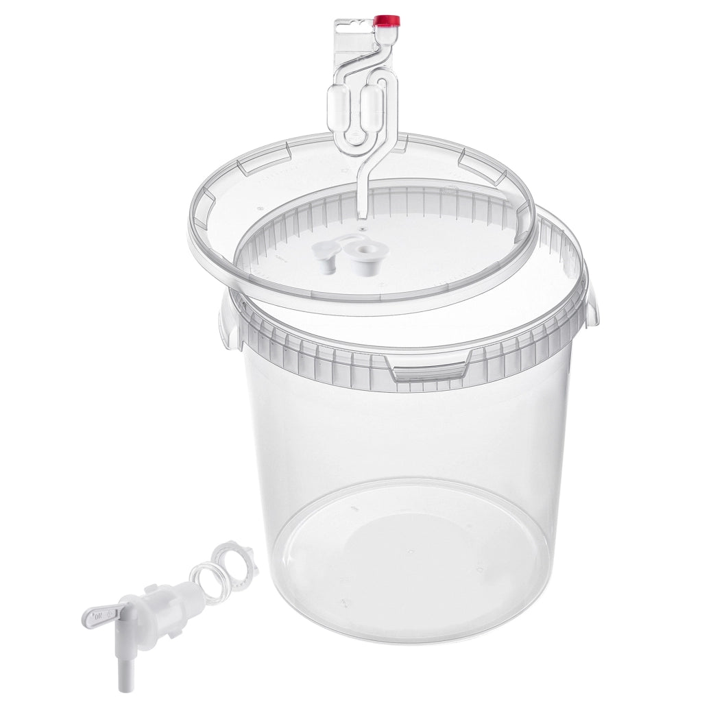 Set di contenitori per fermentazione KADAX da 33 litri per vino e liquori, completo di rubinetto, tubo e tappo.