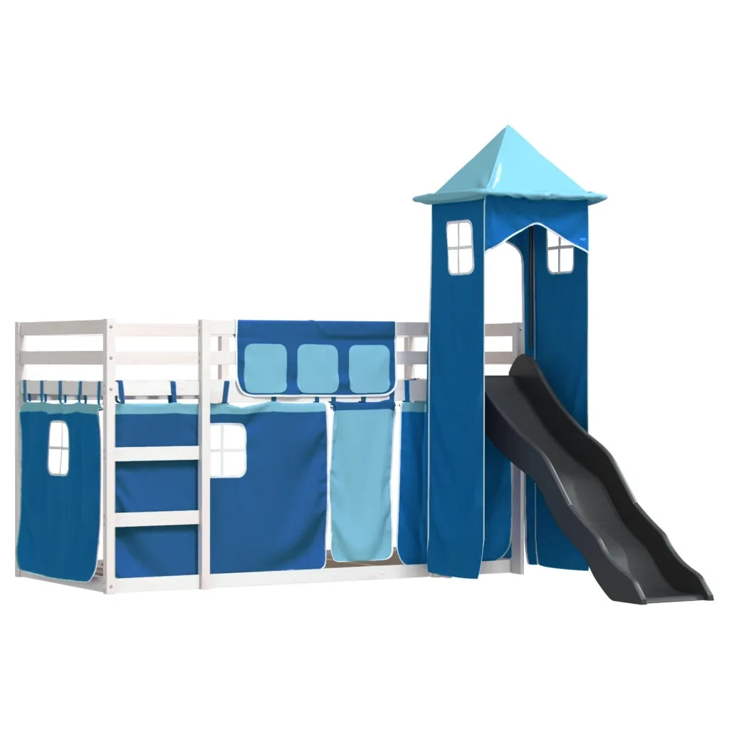 vidaXL Letto a Castello con Scivolo e Tende Blu 90x200 cm