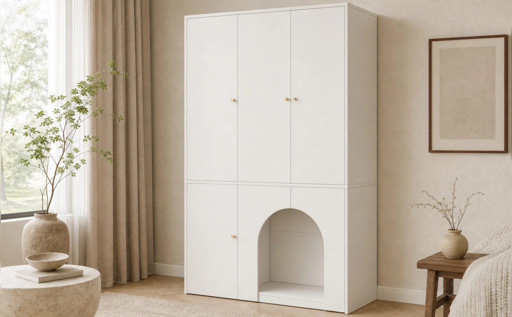 Armadio guardaroba a 3 ante con barra appendiabiti e ripiani, design ad arco, bianco, 120 × 50 × 200 cm