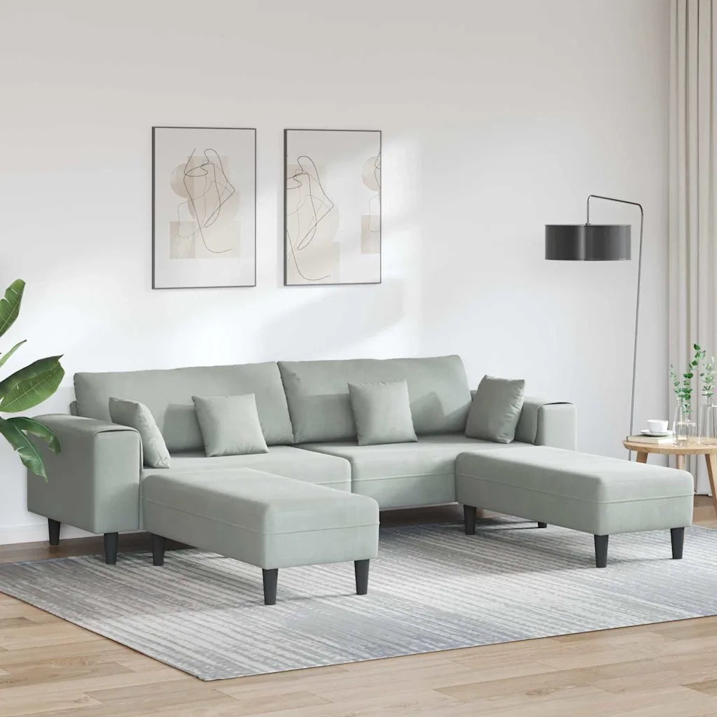 vidaXL Divano in Velluto 3 pcs Grigio chiaro 208 cm Velluto