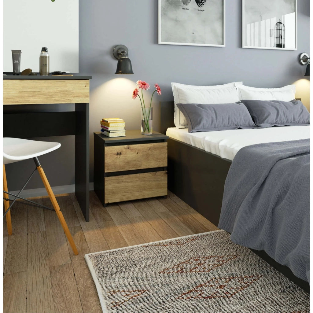 Comodino AKORD CL2 Grigia Grafite 40 cm 2 cassetti inserto frontale Quercia Artisan 40x35x40 cm