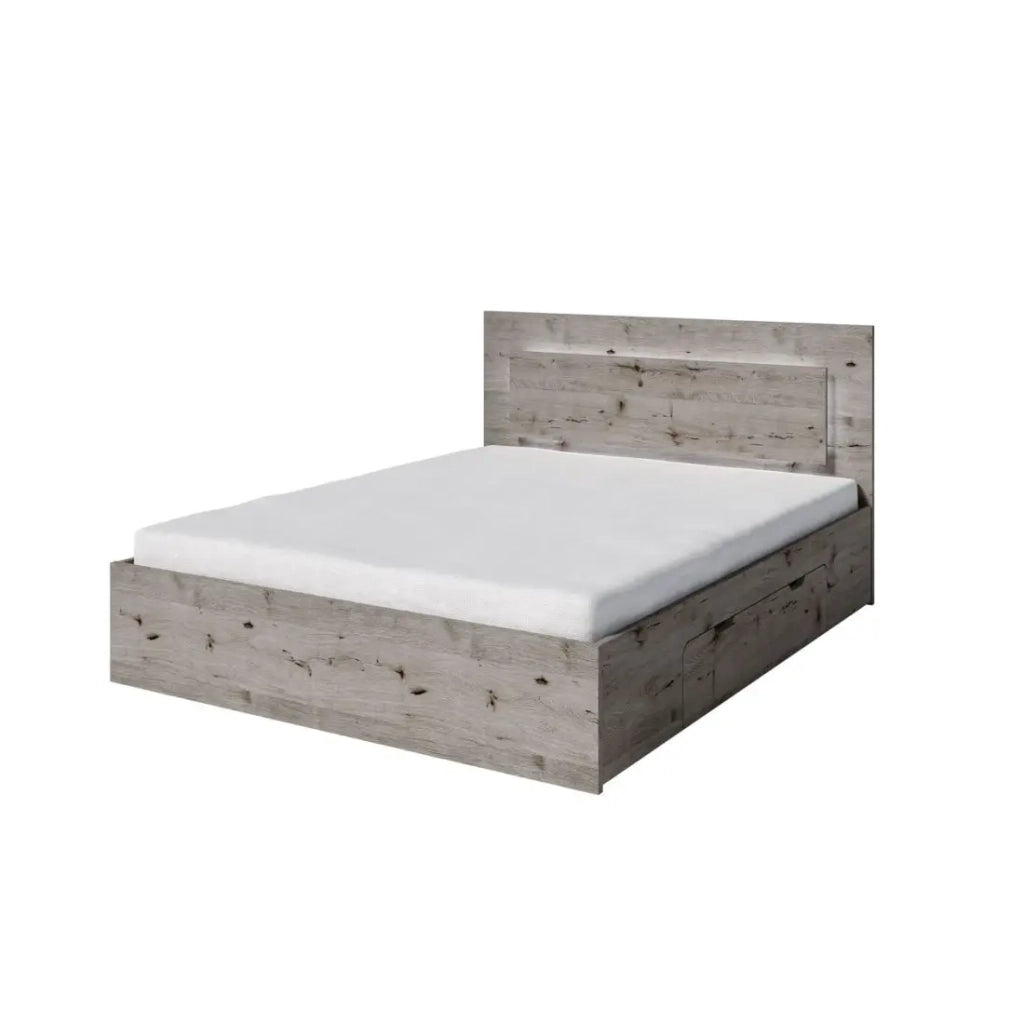 Letto VELTIS 160x200 cm con testiera LED – Colore quercia Wellington – Rete e materasso non inclusi