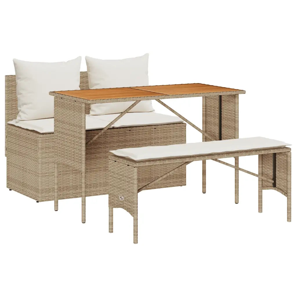 Set da Pranzo da Giardino 3 pz con Cuscini Beige in Polyrattan