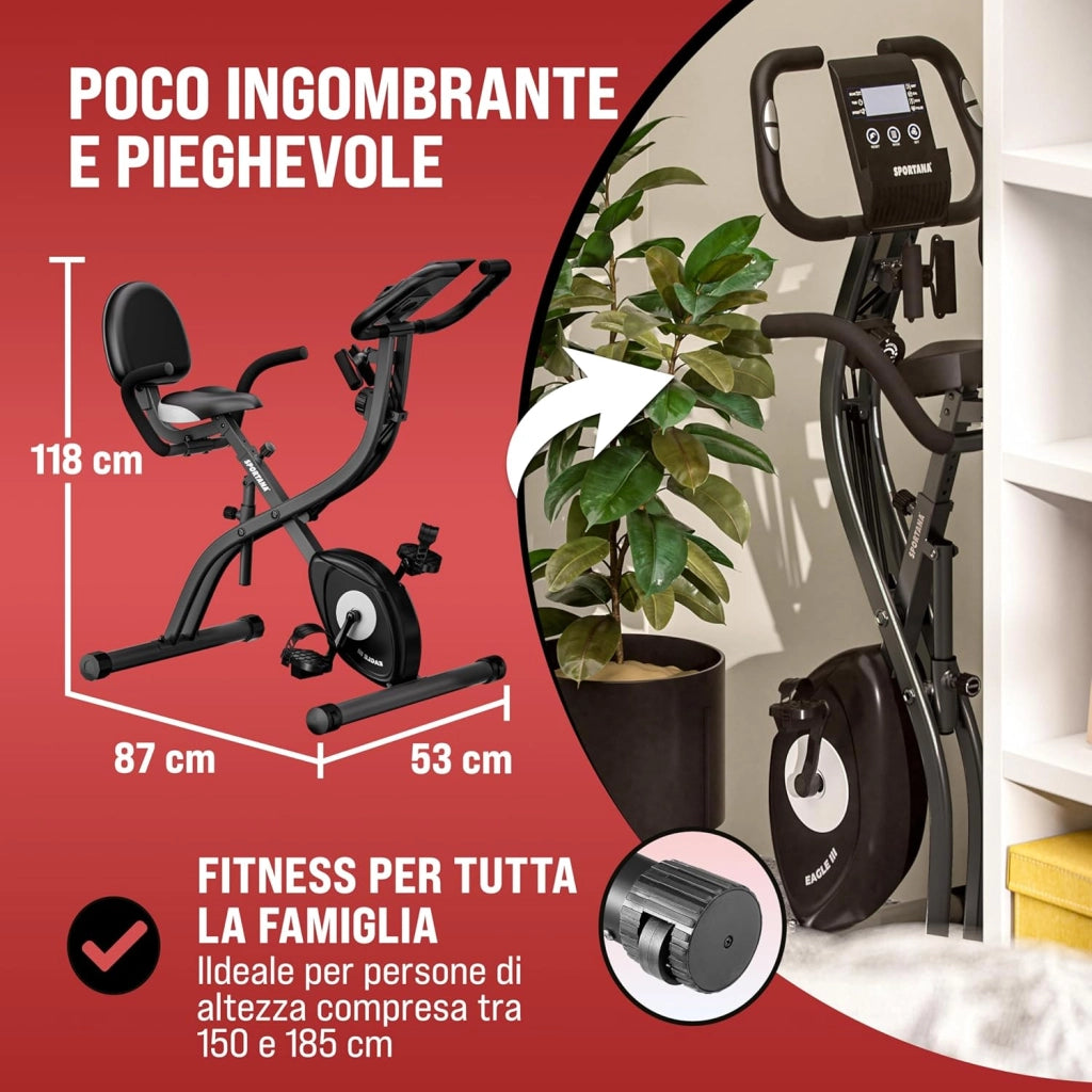 Cyclette Da Casa EAGLE 3 3in Bici Pieghevole Palestra In Casa, Bicicletta da casa Home Trainer, Bici Casa Con Display LCD, 16 Livelli Resistenza, Cinghie Incluse con Ergometro