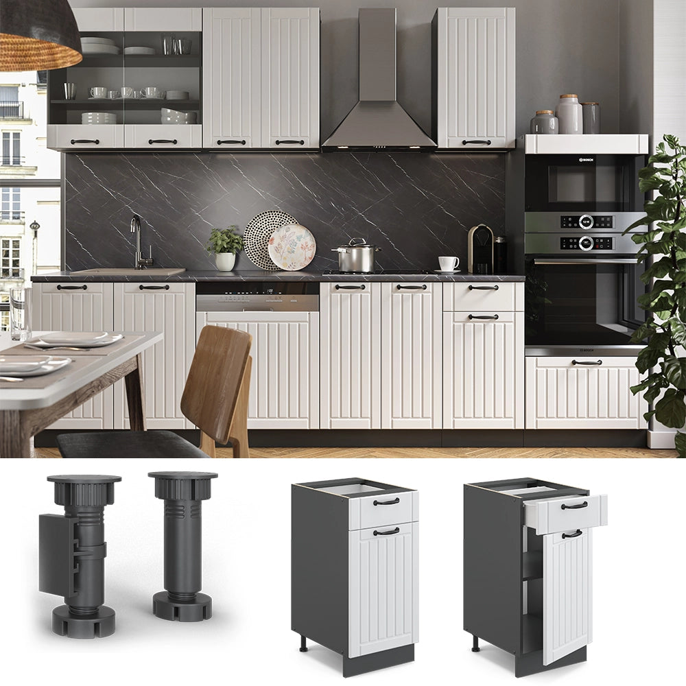 Mobiletto base per cucina Fame-Line Bianco rustico/Antracite 40 cm, PL Antracite Vicco