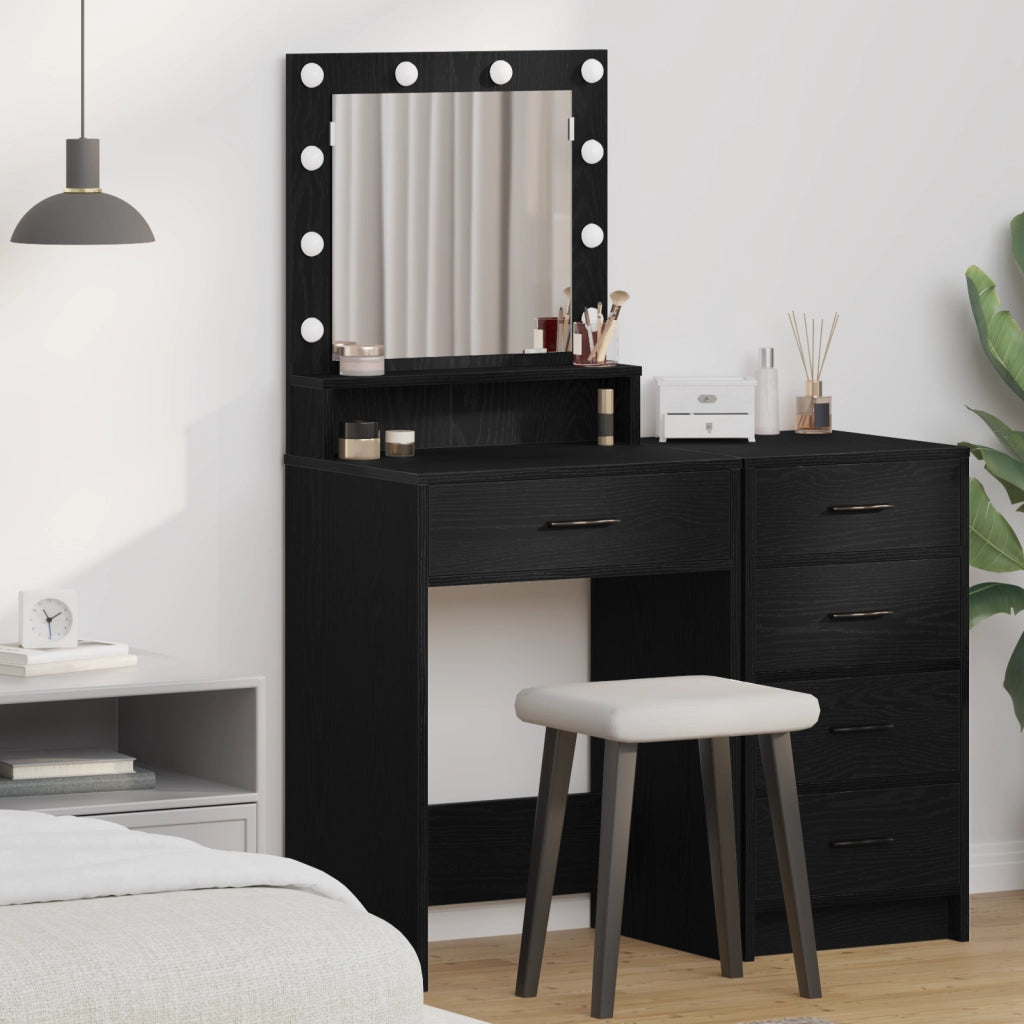 Tavolo da trucco  con luci LED, Nero Oak, 50x41x135 cm