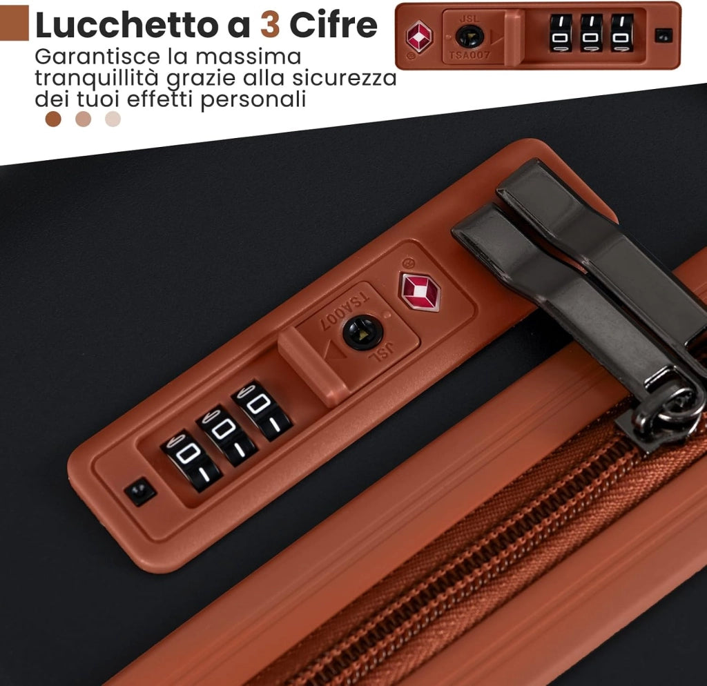 Set di Valigie Rigide 3 Pezzi, Set Valigia da Viaggio in ABS con TSA Lucchetto, Manico Telescopico in Alluminio e Ruote Piroettanti, 20", 24", 28" (Nero)