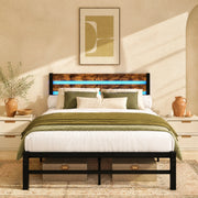 LETTO matrimoniale 120x200 cm in MDF e metallo, marrone antico, con LED