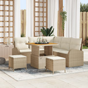 Set Divano Giardino 8 Pezzi con Cuscini Beige in Rattan Poli Acacia