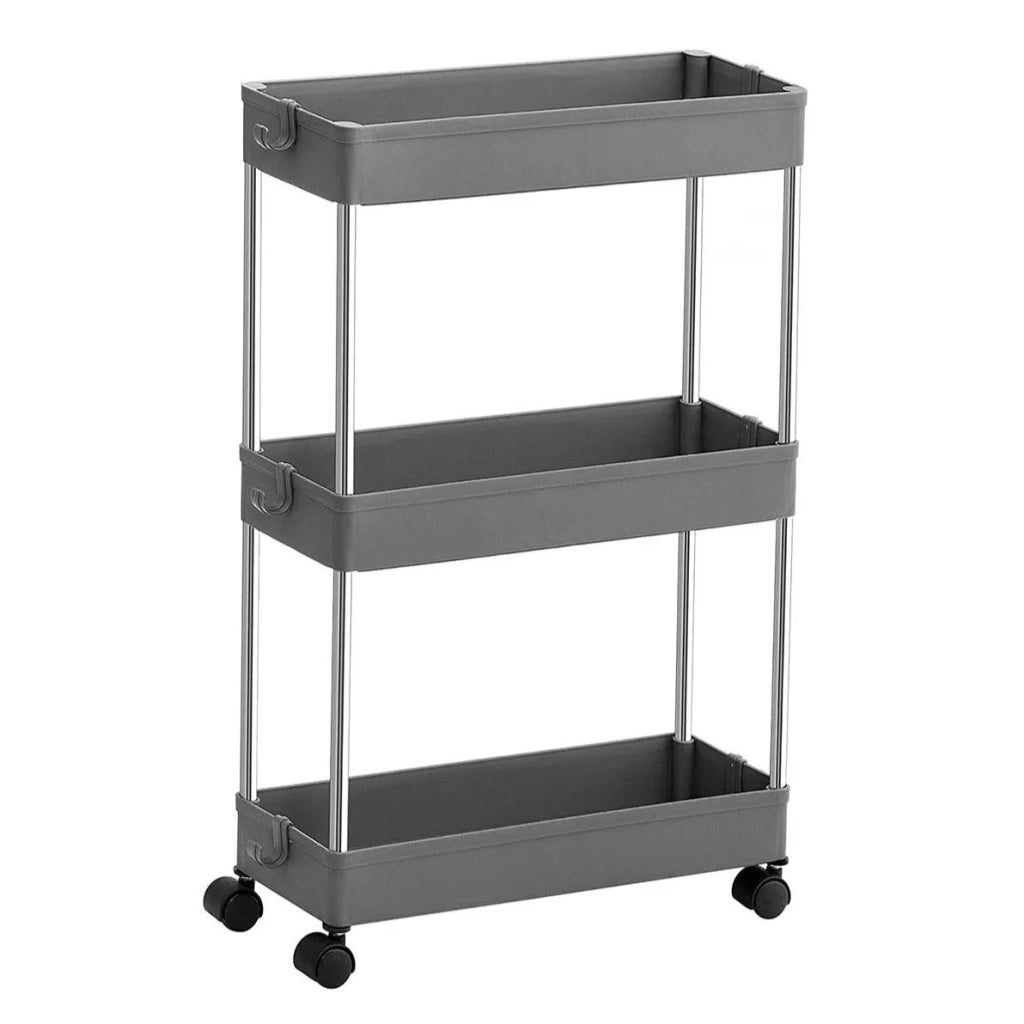 Carrello portaoggetti mobile a 3 ripiani ripiano salvaspazio su rotelle ripiano sottile per bagno o cucina design traforato 40 x 12,5 x 60 cm grigio 12_0003492