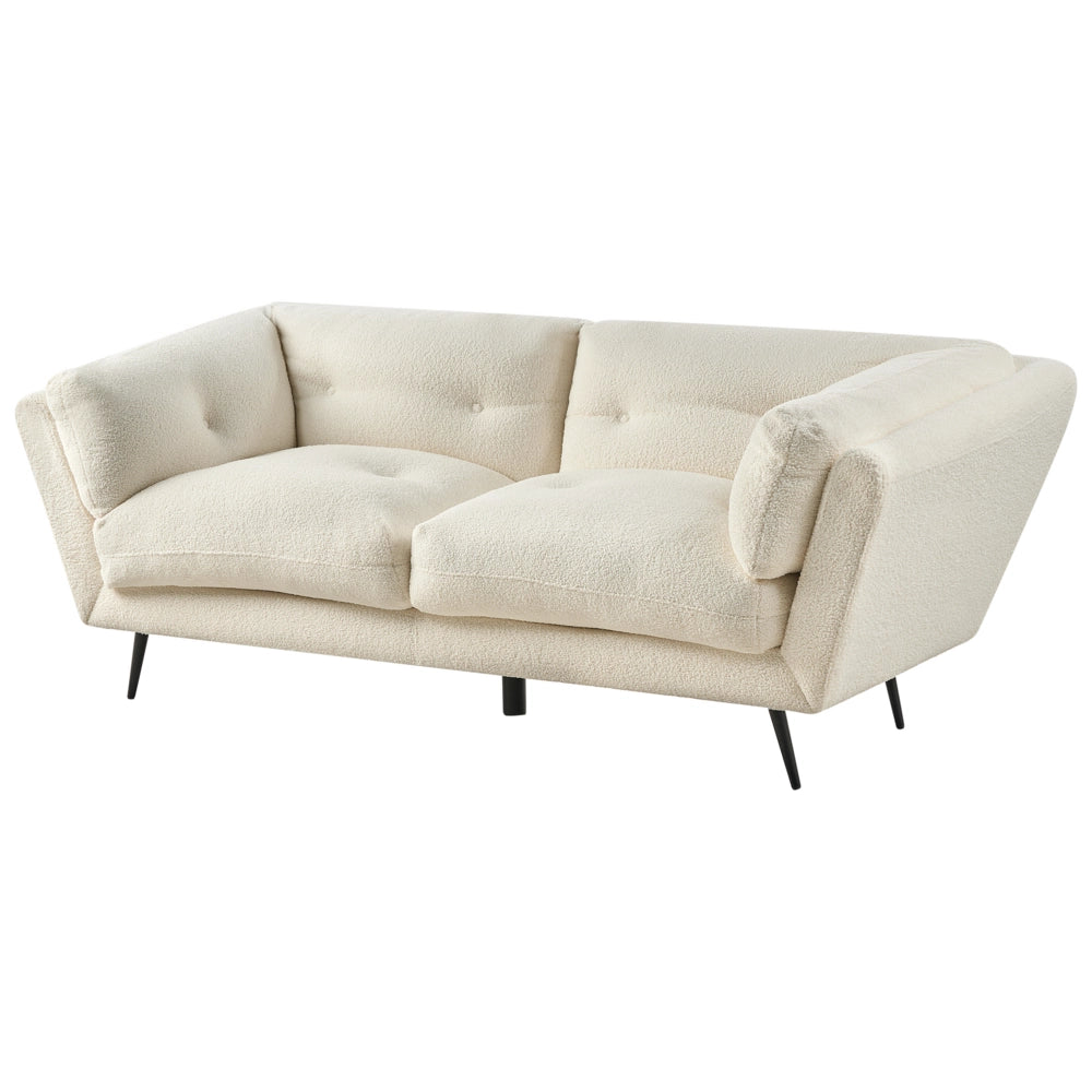 Divano Bianco Boucle Gambe in metallo 210 x 90 cm con cuscini Retro