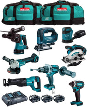 MAKITA Kit MK802 (DHP481 + DHR243 + DGA504 + DTD152 + DJV182 + DSS610 + DJR186 + DBO180 + 3 Batterie 5,0 Ah + Caricabatterie + 2 x LXT600)