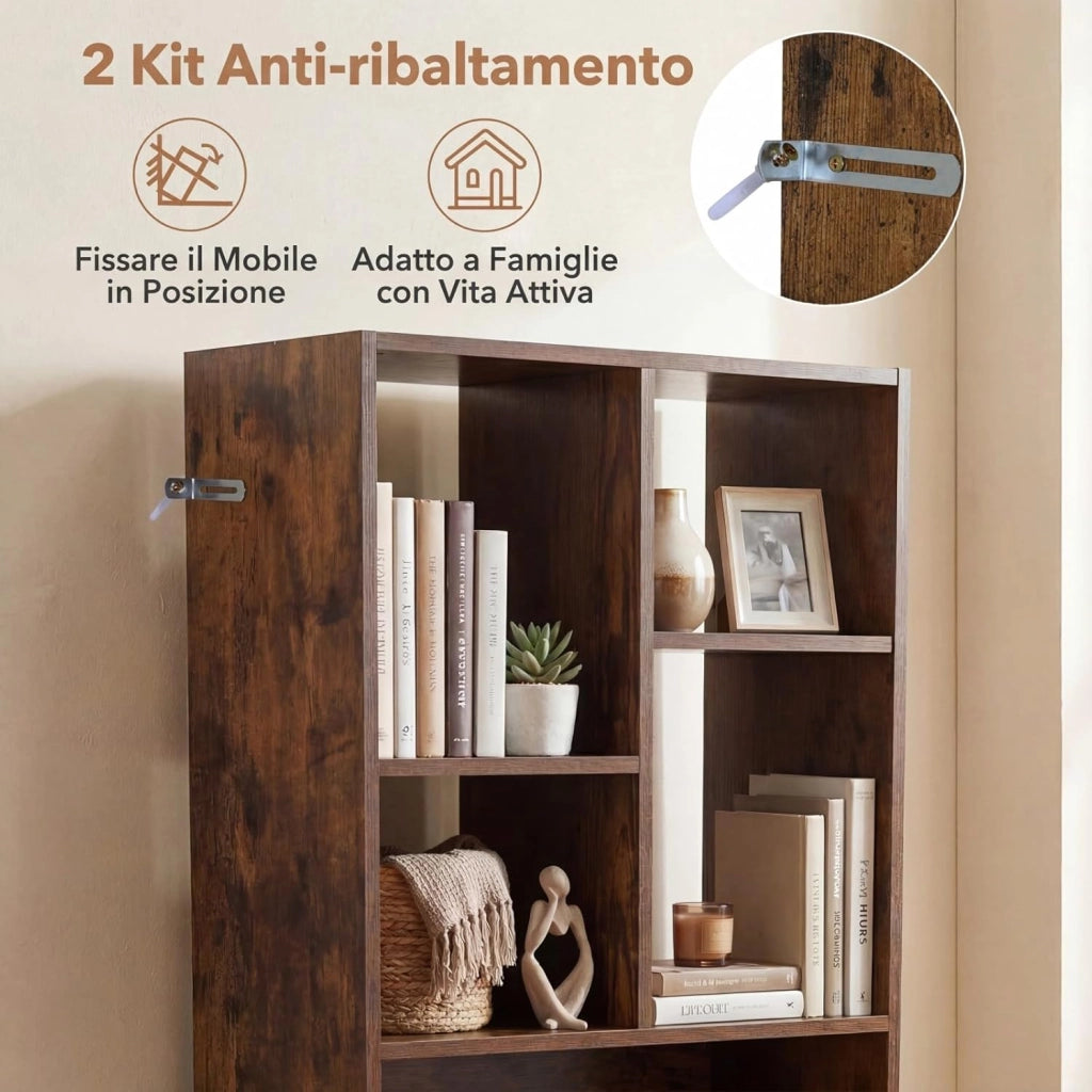 Libreria Verticale con 8 Cubi, 2 Ripiani e 1 Cassetto, Scaffale Libreria con 2 Dispositivi Antiribaltamento, Espositore Multiuso per Libri, Riviste e Dischi in Vinile, 50x24x180 cm