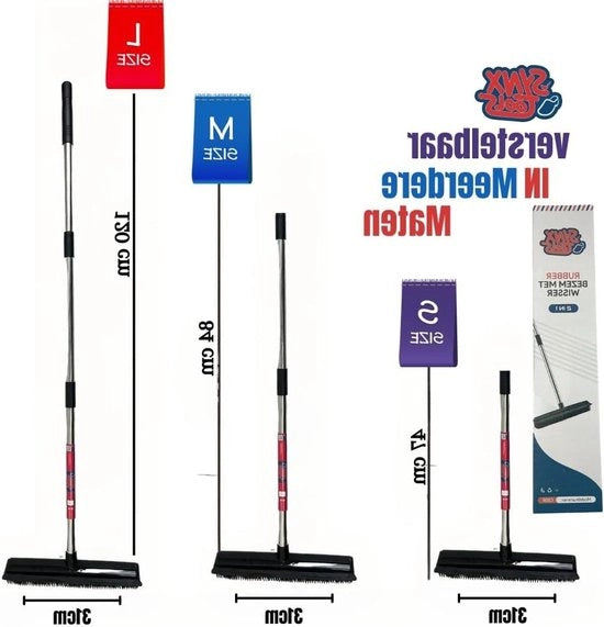 Broom di gomma con manico in acciaio - Broom da barbiere - Manico regolabile (fino a 120 cm) - Spazzola per rami integrata