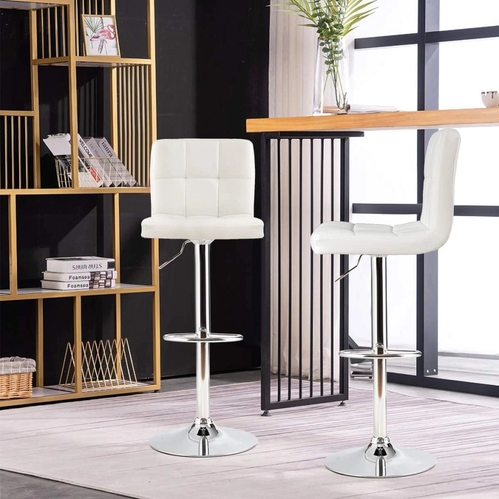 Set di 2 Sgabelli da Bar Regolabili in Altezza 65 – 85 cm, Girevole a 360° con Schienale e Poggiapiedi, Sgabello da Bistrò, Portata Fino a 150 kg
