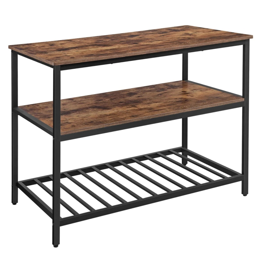Scaffale portaoggetti da cucina a 3 ripiani con piano di lavoro struttura in acciaio robusto 120 x 60 x 90 cm facile da montare marrone rustico e nero 12_0005641