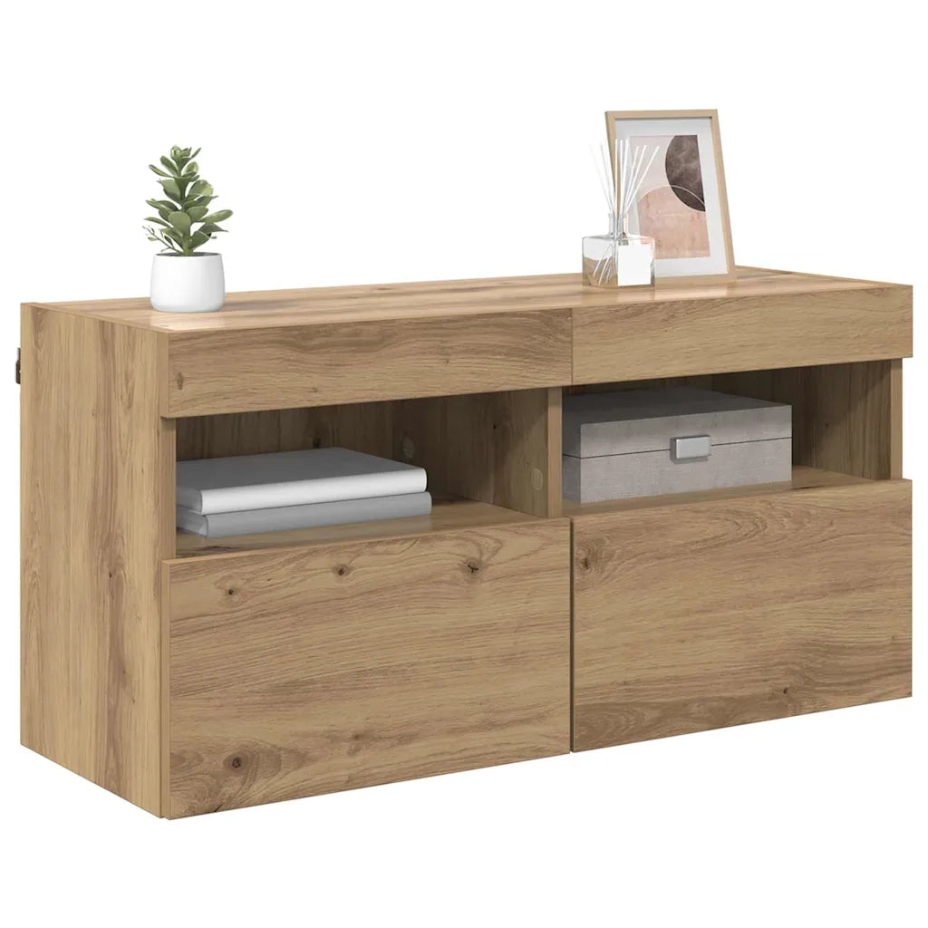Mobile TV da parete con LED Rovere artigianale 80 x 30 x 40 cm 882979