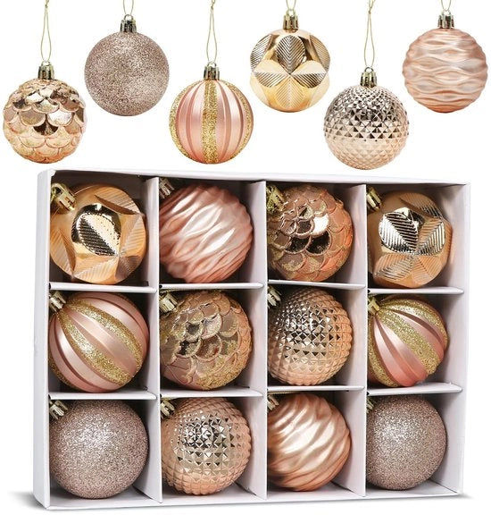 Decorazioni di Natale in Plastica - 12 Pezzi - 6 cm - Decorazione Luccicante - Disegni Unici - Riciclabile - Decorazioni di Natale