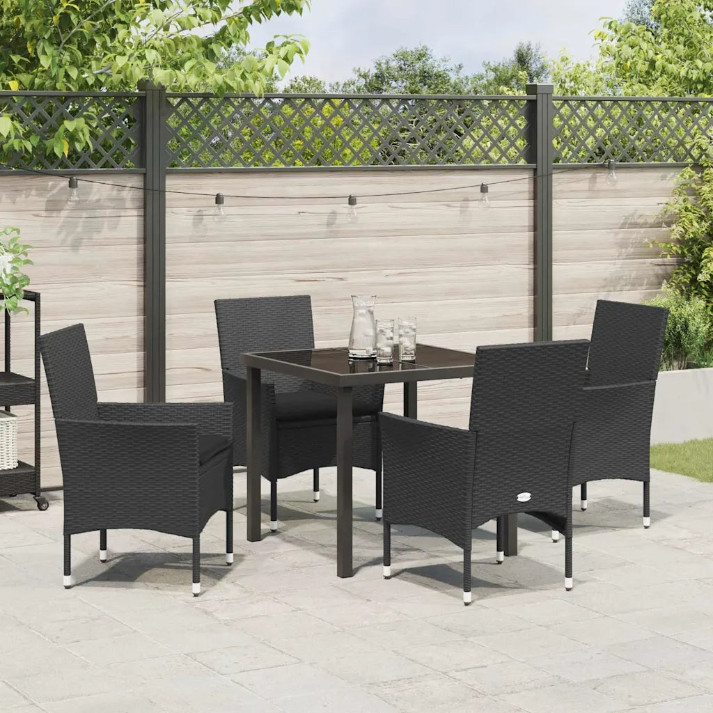Set da Pranzo per Giardino con cuscino 5 pcs Nero polyrattan 3379773