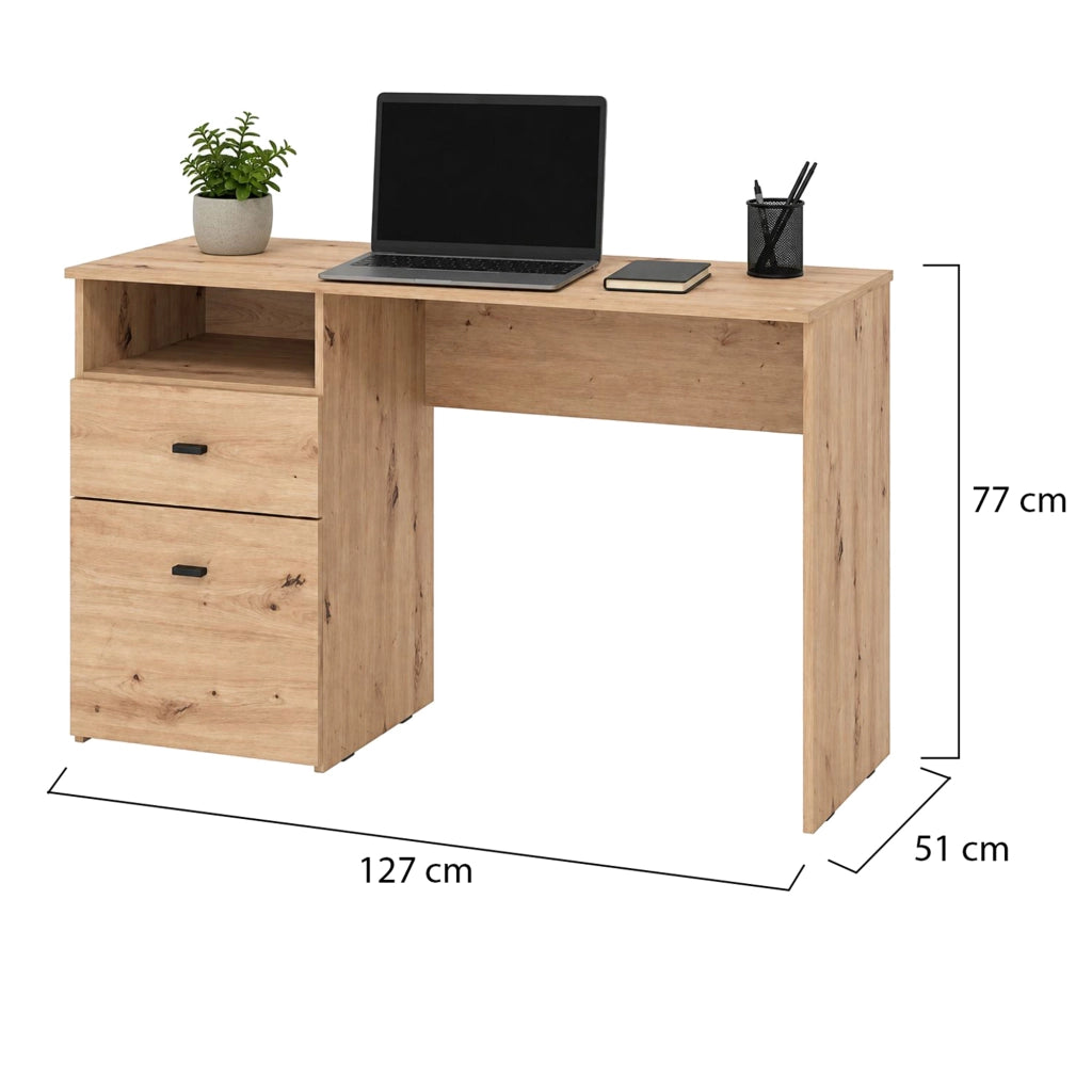 Frutal, Scrivania 2 Cassetti, 127x51x77h cm Marrone Rovere Nodi