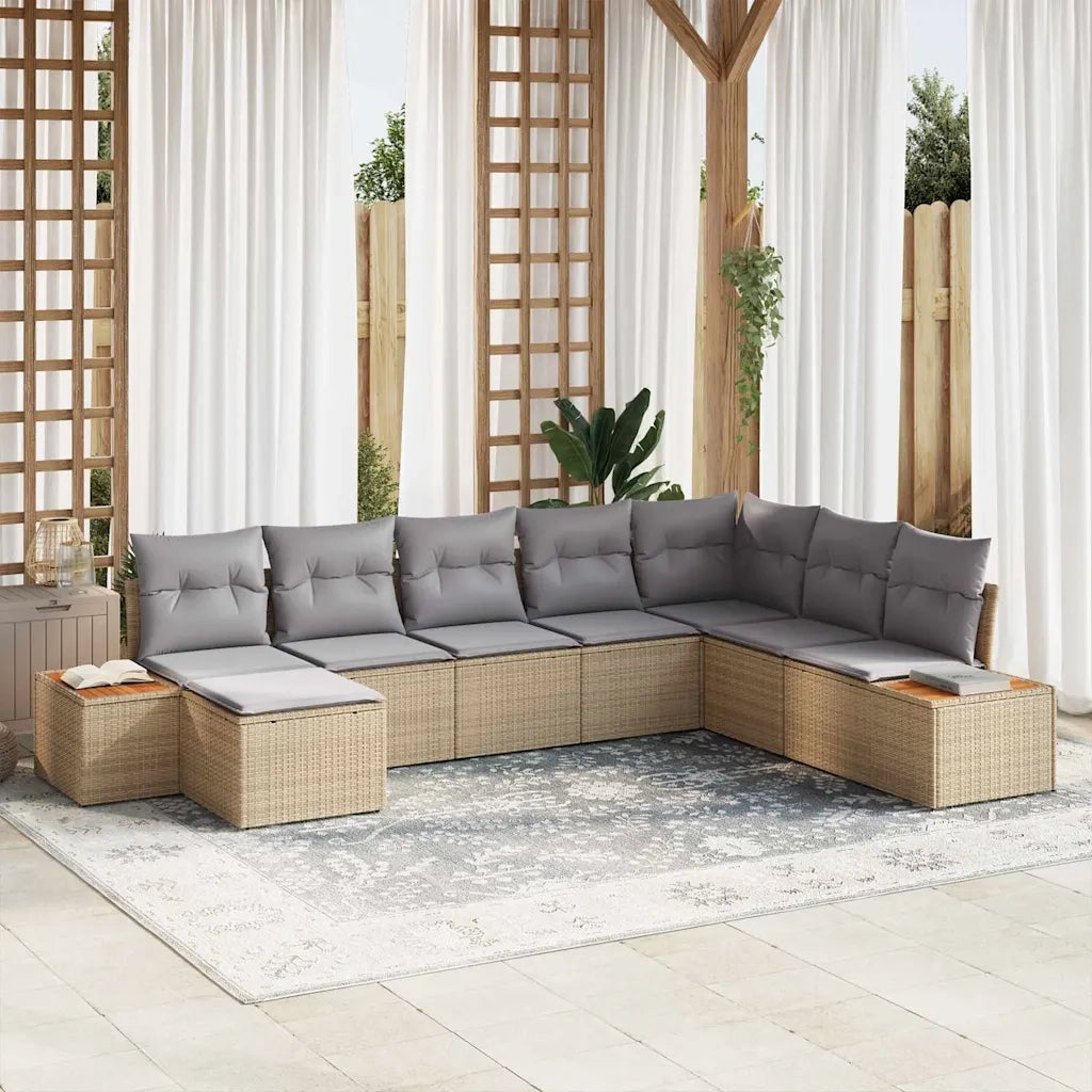 Set Divano da Giardino con cuscino 8 pcs Beige Poly Rattan
