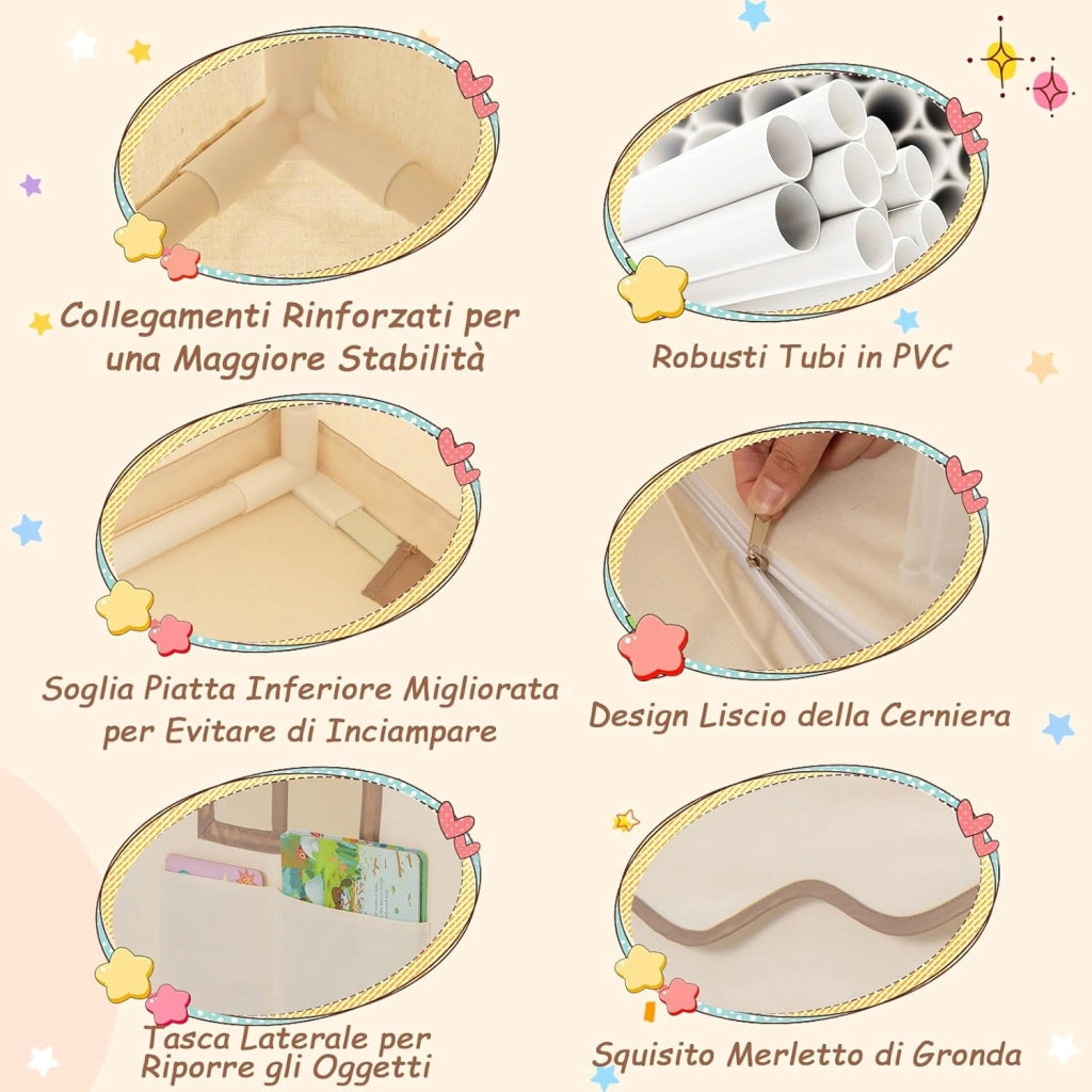 Tenda da Gioco per Bambini con Luci a Stella, Tappetino in Velluto Lavabile e Antiscivolo, Finestre e Tende a Rete, Ideale per Interni ed Esterni per Bambini 3 Anni + (Giallo)