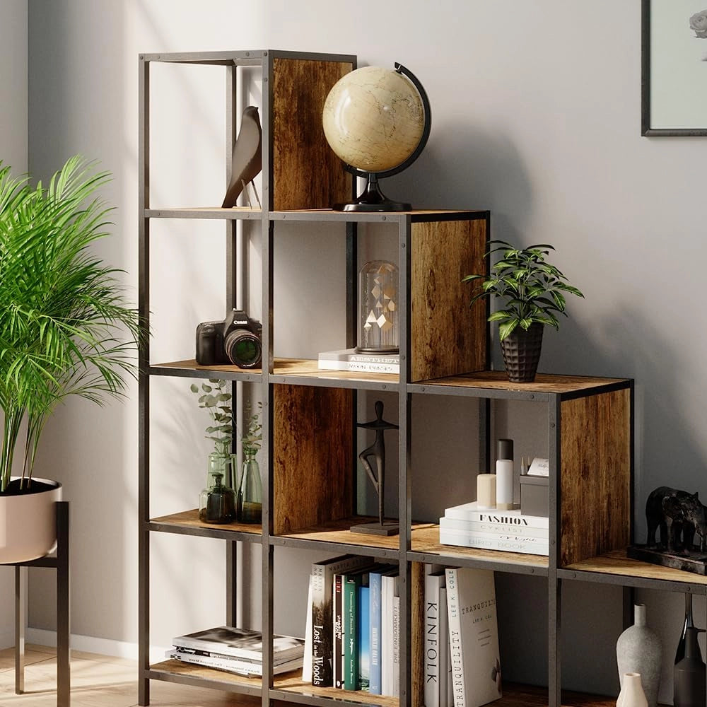 Divisorio per ambienti Fyrk, Legno antico, 120 x 120 cm, utilizzabile come divisorio o come libreria aperta