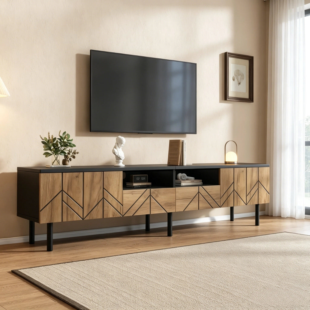 Mobile TV, 2 cassetti, finitura effetto legno, in truciolato, 180 x 40 x 45 cm, nero e color legno