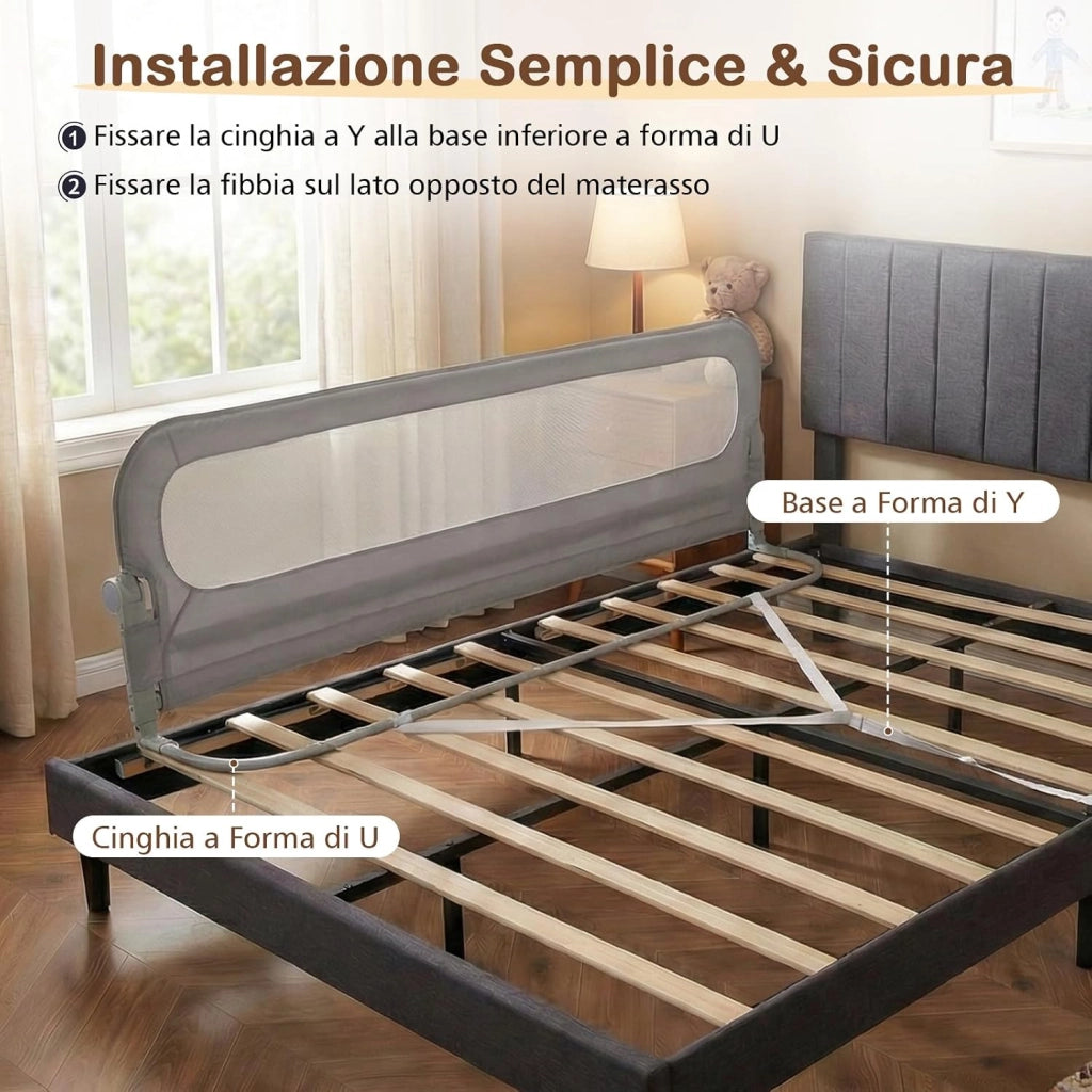 Sponda Letto Anticaduta per Bambini 200 cm, Grigio
Barriera di Sicurezza Pieghevole per Neonati con Altezza 3 Livelli Regolabile, Cinghia Fissaggio Sicuro, Protezione Neonati