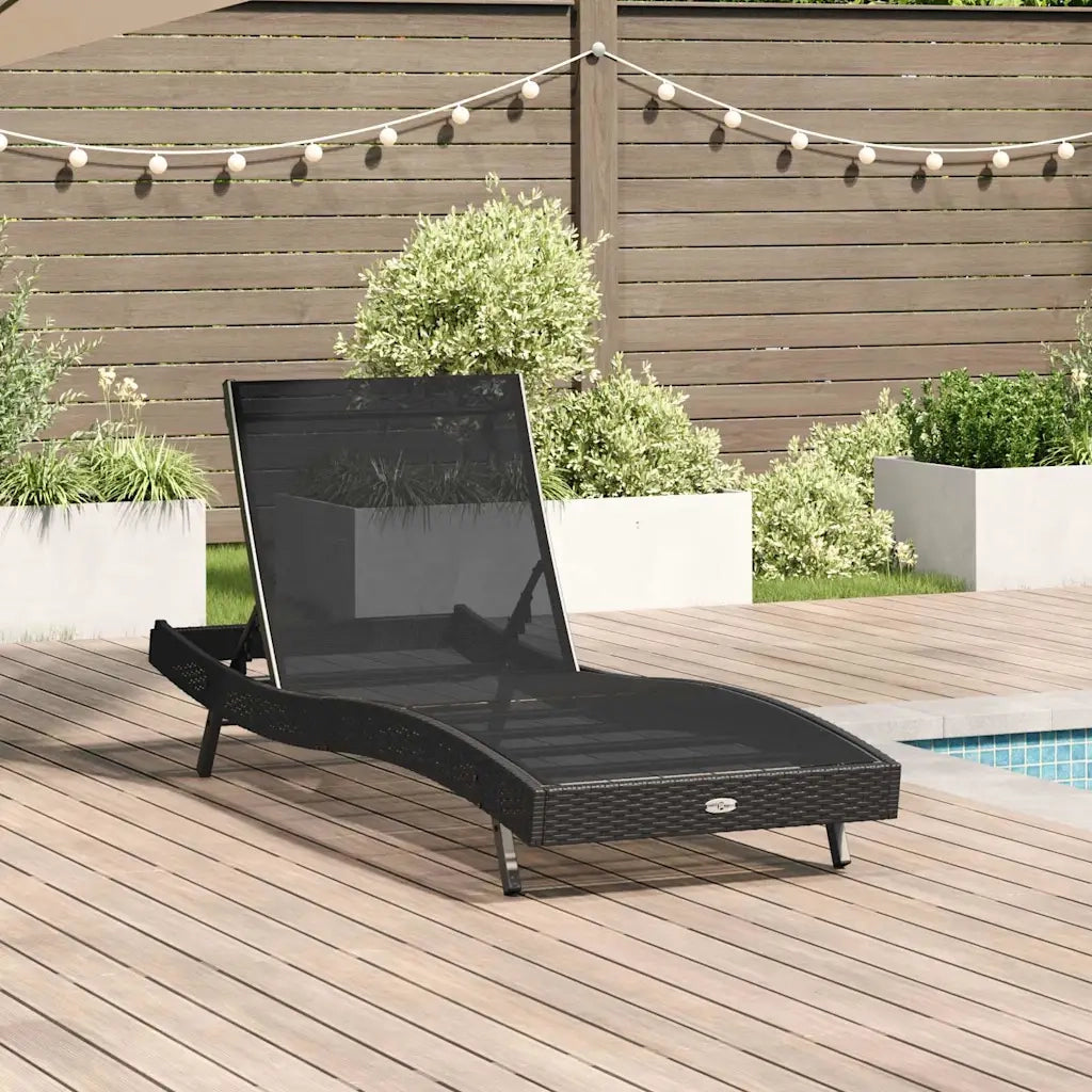 Lettino da Lettino sole | Sdraio da giardino | Lettino da sole Nero 197 x 70 x 82 cm polyrattan