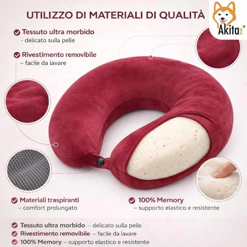 Akitaink Cuscino da Viaggio in Memory Foam a U per Collo