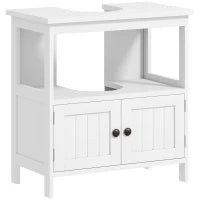 kleankin Mobile Sottolavabo con Ripiano e Armadietto, Intaglio e U e 2 Ante, 60x30x60 cm, Bianco