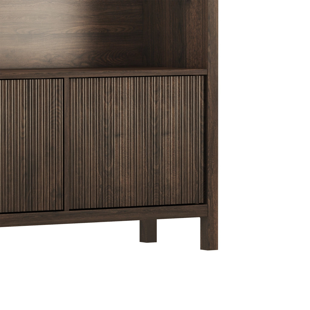 Credenza Bassa Lukkodso con 2 Ante e Scomparti Aperti 103x80x28 cm Effetto Noce [en.casa]