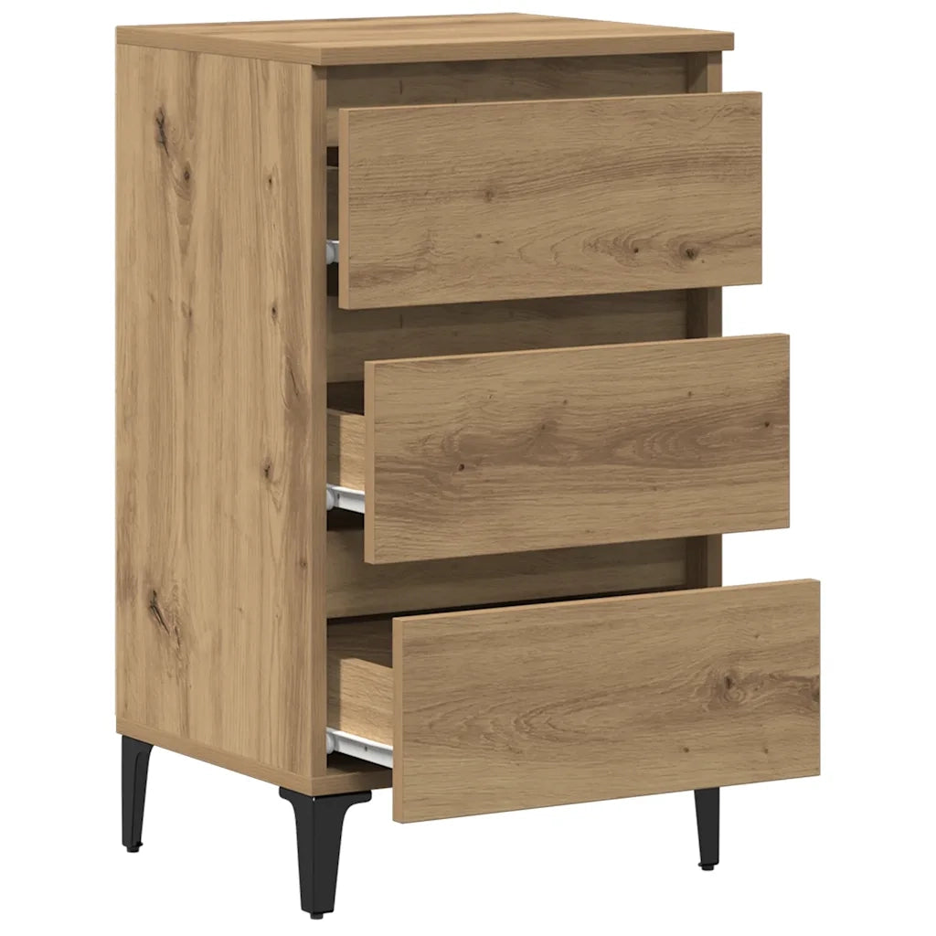 Comodino | Armadio da Notte | Mobiletto da notte con Gambe in Metallo Rovere Artigianale 40x35x69 cm