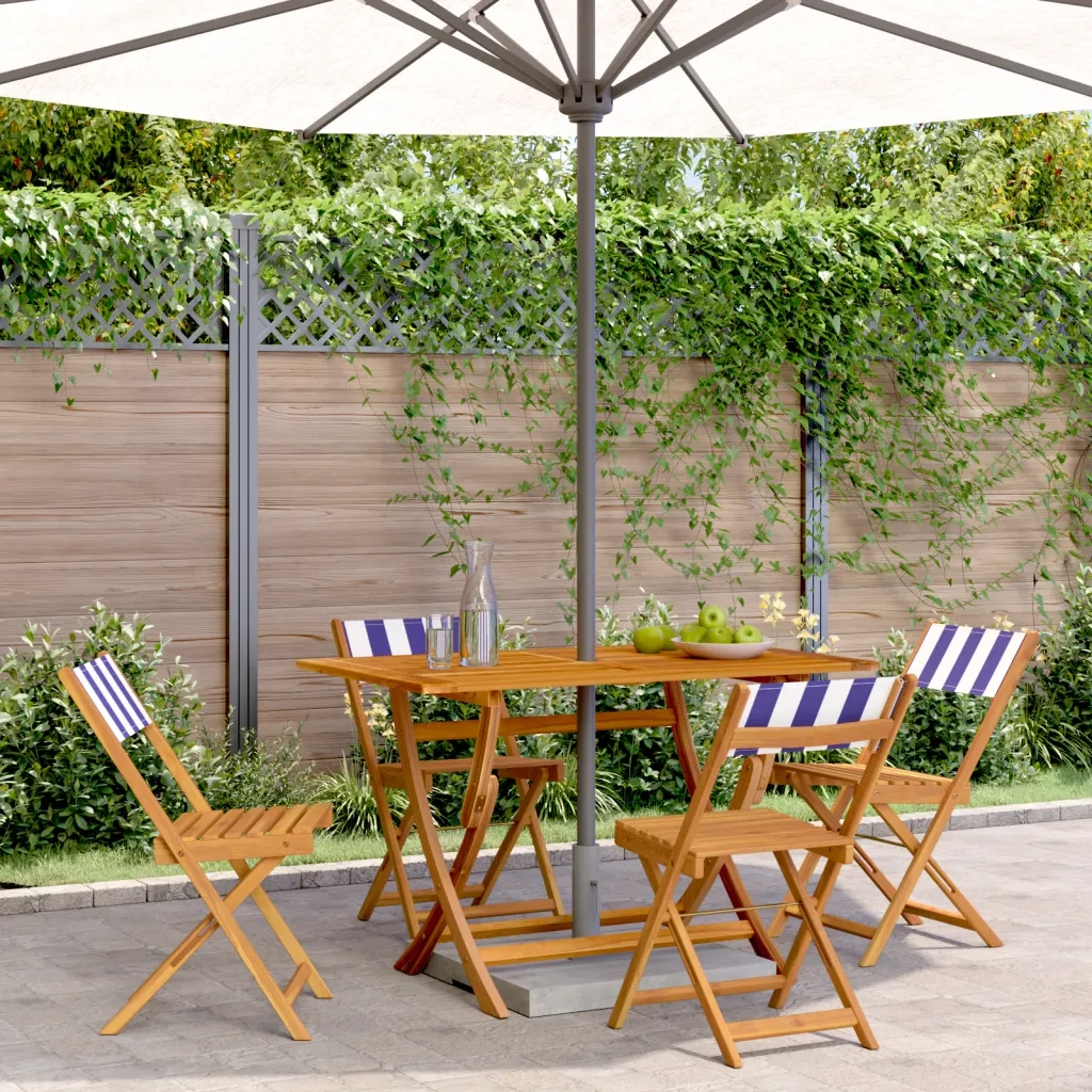 Sedie da Giardino Pieghevoli 4 pz | Sedie da Esterno Blu e Bianco Tessuto e Legno