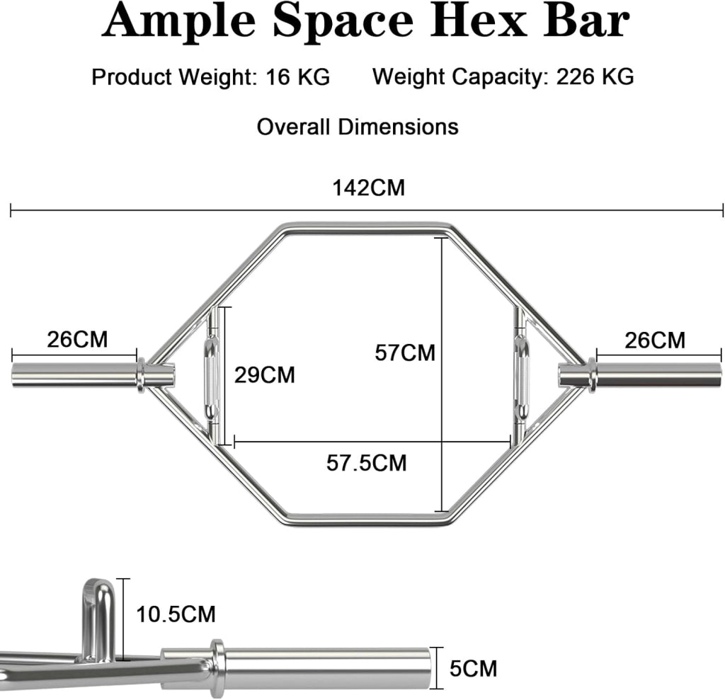 Trap Bar, Manubrio Esagonale con Manico Pieghevole, Barbell Barra Olimpica, Hex Bar Deadlift in Acciaio con Chiusura a Molla, fino a 363 kg per Casa e Palestra, Ø 50 mm