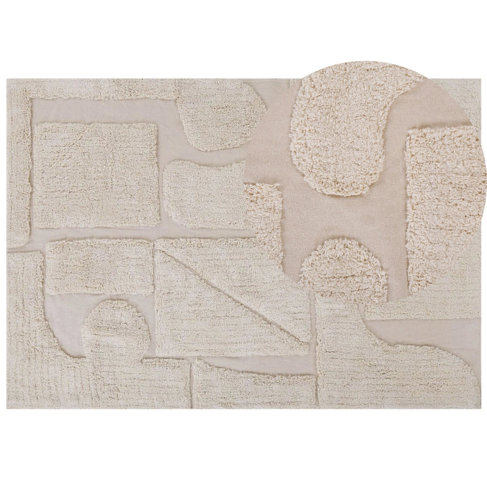 Tappeto Beige di Cotone fatto a mano morbido con motivo astratto 160 x 230 cm
