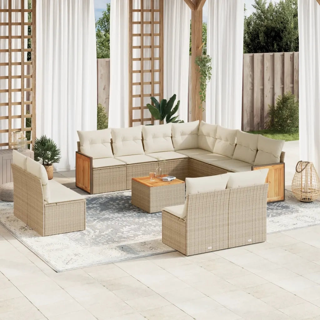 Set Divani da Giardino 12 pz con Cuscini Beige in Polyrattan 3227773