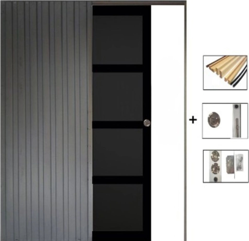 Porta scorrevole Telia nera 4 ante H204 x L83 + sistema tasche e kit di finitura inclusi