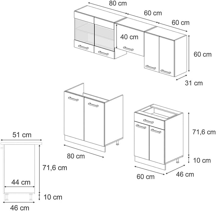Cucina componibile R-Line, Casa di campagna bianca/quercia dorata, 200 cm, PL Antracite, adatto per l'espansione personalizzata tramite moduli aggiuntivi