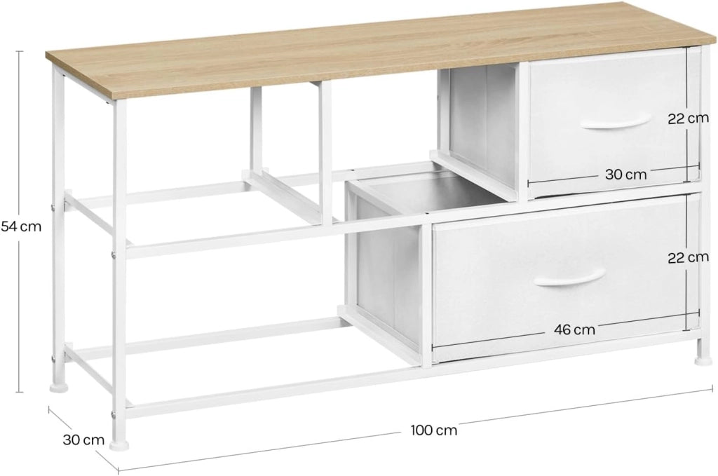 Cassettiera Camera da Letto, Cassettiera con 5 Cassetti a 2 Livelli in Tessuto, Mobile con Cassetti Industriale, Struttura in Metallo e Legno, Bianco, 100x30x54cm, SSK005ws