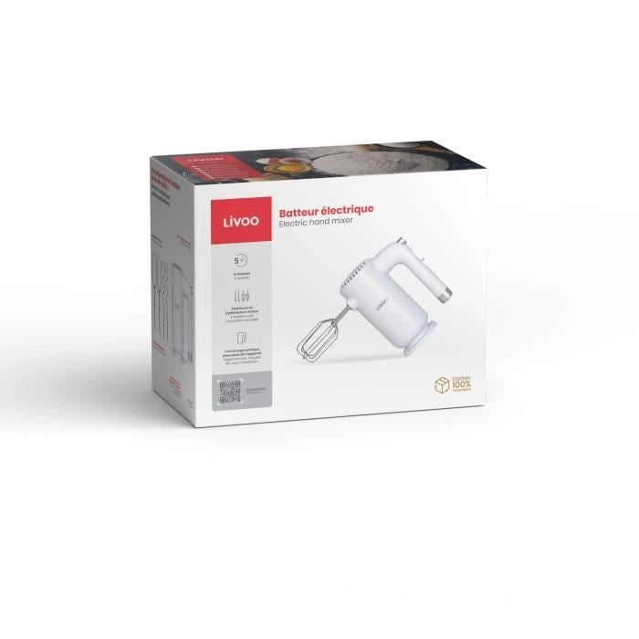 Miscelatore elettrico - LIVOO - 250 W - 5 velocità e funzione turbo - Bianco